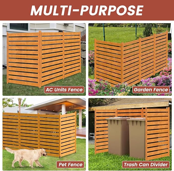 LILYPELLE 38in W x 60in H Air Conditioner Fence, 2 Panels Outdoor Decorative Fences Wood Privacy Screen with Metal Stakes, Outside Pool Equipment Enclosure Trash Can Panels