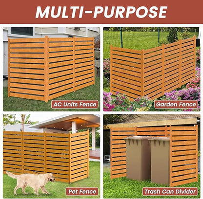 LILYPELLE 38in W x 60in H Air Conditioner Fence, 2 Panels Outdoor Decorative Fences Wood Privacy Screen with Metal Stakes, Outside Pool Equipment Enclosure Trash Can Panels