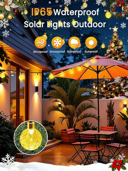2-Pack 72FT 120 LED Crystal Globe Solar Christmas String Lights Outdoor, Waterproof Solar Lights for Outside, 8 Lighting Modes Christmas Decorations for Xmas Garden Yard Wedding Party(Warm White)