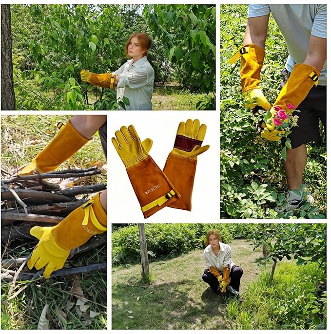 Womens/Mens Gardening Gloves for Rose and Cactus Handling,Cow Leather Garden Gloves Women/Men Thorn Proof
