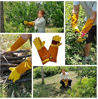 Womens/Mens Gardening Gloves for Rose and Cactus Handling,Cow Leather Garden Gloves Women/Men Thorn Proof