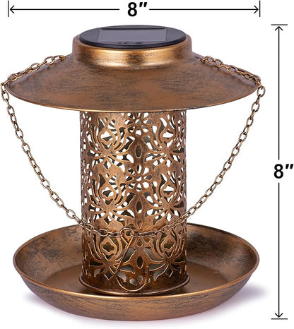 Ottsuls Solar Bird Feeder for Outdoors Hanging, Metal Wild Cardinals Garden Lantern with S Hook, Weatherproof and Water Resistant Birdfeeders as Gift Idea for Women Mom Grandma Bird Lovers (Bronze)