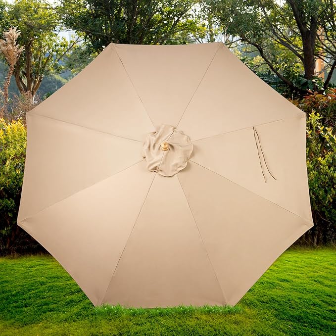 9FT Table Patio Outdoor Umbrella Market Round Umbrella with Pulley Lift Windproof & Waterproof, 8 Ribs with Polyester Cover for Garden, Deck, Pool, lawn, Backyard