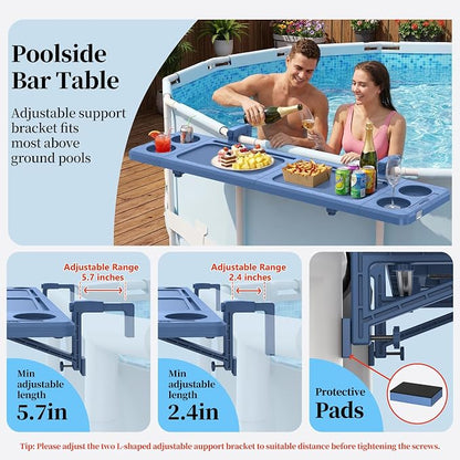 Poolside Bar, 44"×12" Poolside Bar Table with Adjustable Support Bracket Fits Above-ground Pools, Swim Up Bars Capacity Up to 110lbs, Patio Poolside Table Smart Fold ＆Weather Resistant Stable Tabletop