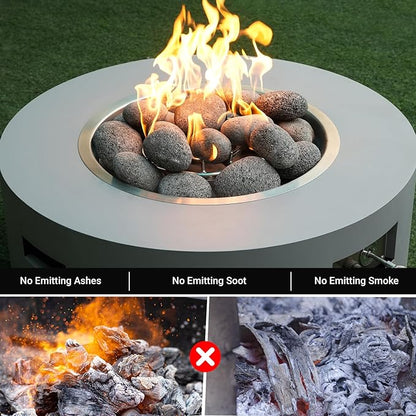 Skyflame 3-5 Inch Round Lava Rock Pebbles, 15 Pounds Black Natural Tumbled Stones for Indoor Outdoor Gas Fire Pit|Fireplaces|Garden Landscaping Decoration| Cultivation of Potted Plants
