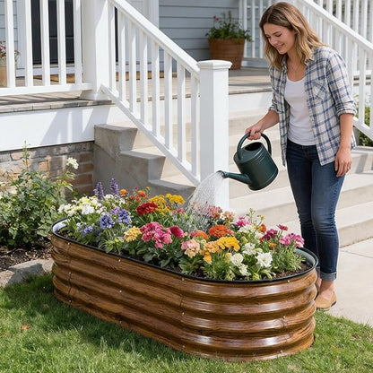 STBoo Galvanized Raised Garden Bed Outdoor, 2Pcs 4x2x1ft Oval Planter Box with Rubber Strip,Metal Raised Bed Kit for Vegetables Flowers Herbs, Grain