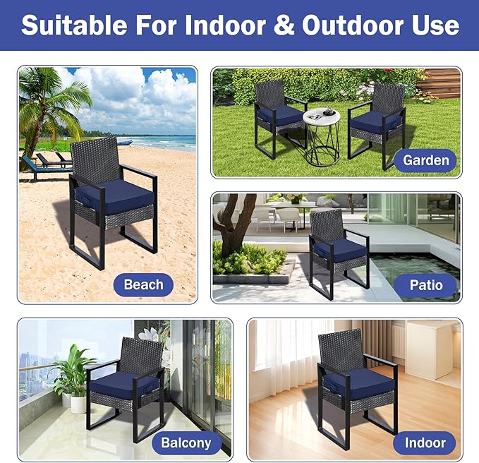 IASEAHK Patio Chair Cushions, 19" x 19" x 3" Outdoor Chair Cushions Set of 4, Waterproof Outdoor Cushions for Patio Furniture, Outdoors Seat Cushions Set of 4 with Handle and Ties, Navy Blue
