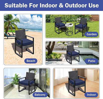 IASEAHK Patio Chair Cushions, 19" x 19" x 3" Outdoor Chair Cushions Set of 4, Waterproof Outdoor Cushions for Patio Furniture, Outdoors Seat Cushions Set of 4 with Handle and Ties, Navy Blue