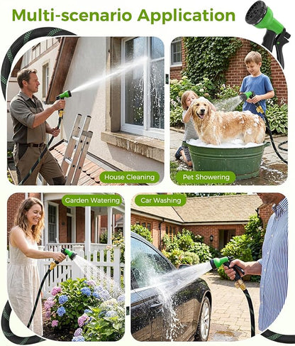 100ft Garden Hose, Non-Expandable Water Hose with 8 Function Spray Nozzle, Lightweight, Knik-Free, Burst-Resistant, Durable & Flexible 3/4" Garden Hose for Lawn, House Cleaning, Car Washing