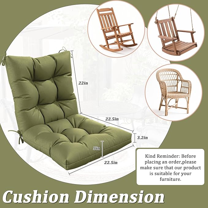 Patio Seat&Back Chair Cushions for Outdoor Furniture，Comfortable Cushions for Rocking/Dining/Lawn Chair-Set of 4