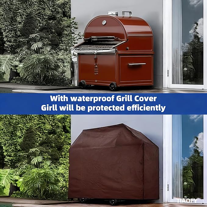 BBQ Gas Grill Cover for Outdoor, Anti-UV, Rip-Proof, 600D Oxford Fade Resistant Material, Barbecue Cover with Hook and Loop Straps & Adjustable Hem Drawstring (Reddish Brown, 32”x26”x43”)