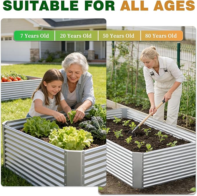 3 Pcs 4 x 2 x 1.4 FT Galvanized Steel Raised Garden Bed – Outdoor Planter Box for Root Vegetables, Herbs & Flowers, Large Metal Garden Beds for Backyards, Terraces and Balconies