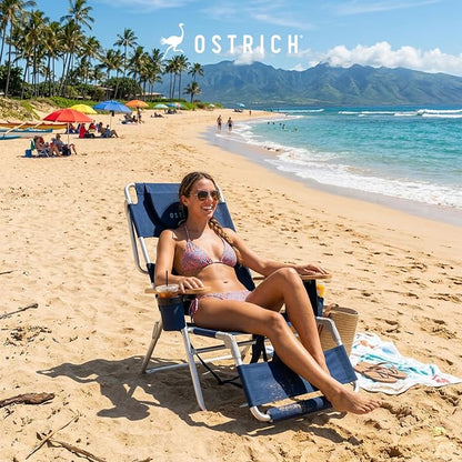 Ostrich the Woody Backpack 3N1 Portable Chair with Cooler Bag and Reclining Lounger for Tanning, Camping, Beach, and Outdoor Essential, Navy Blue