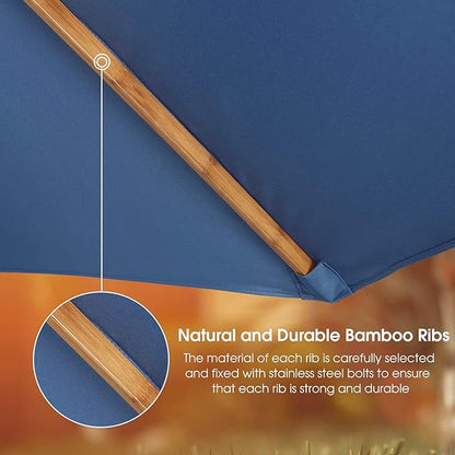 9ft Bamboo Umbrella, Outdoor Patio Umbrella, Waterproof Market Umbrella, 8 Ribs Table Umbrella with Pulley Lift for Garden, Deck, Pool, lawn, Backyard