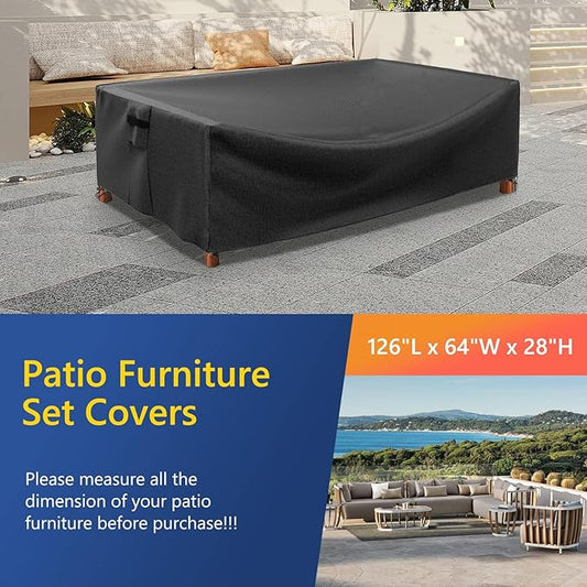 Patio Furniture Covers, Outdoor Furniture Cover Waterproof, 500D Heavy Duty, All Weather Protection Rectangular Patio Covers for Outdoor Furniture Set, 126"X64"X28"-Black