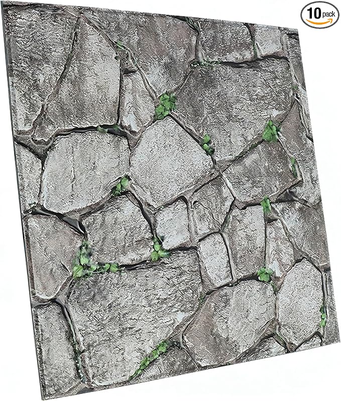 3D Panels Peel and Stick,Simulated Stone Wall,PVC Waterproof Self Adhesive Decorative for Interior Wall Decor,Living Room,TV Background,Study Room 10 Pcs 11.81x11.81 Inches.
