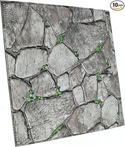 3D Panels Peel and Stick,Simulated Stone Wall,PVC Waterproof Self Adhesive Decorative for Interior Wall Decor,Living Room,TV Background,Study Room 10 Pcs 11.81x11.81 Inches.