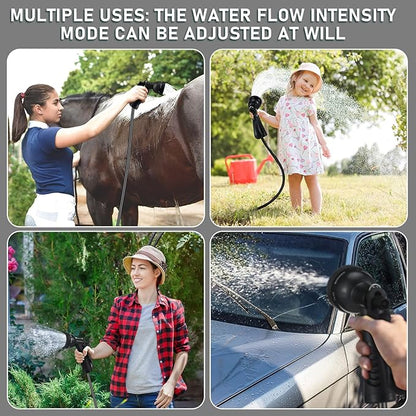 Pangda 100 Ft x 3/8'' Coil Garden Hose EVA Recoil Garden Self Coiling Expanding Water Hose with 6 Function Spray Nozzle Universal 3/4'' Brass Connector Fitting for Outdoor Yard(Black)