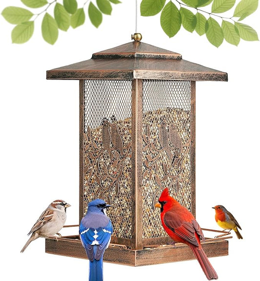 LBTING Bird Feeder for Outside, Metal Lantern-Shaped Bird Feeder, Wild Bird Feeders for Hanging Outdoor Garden Yard, Birds Pattern