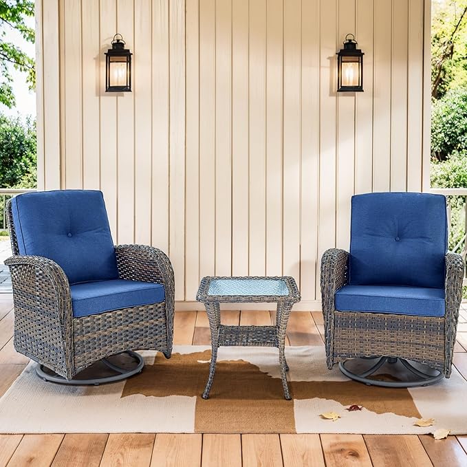 3 Pieces Patio Bistro Set Outdoor Swivel Rocker Patio Chairs with Side Table Patio Furniture for Deck Porch Garden Balcony Poolside