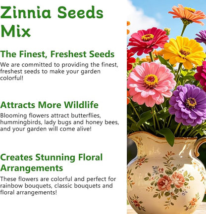 LUOJIBIE Zinnia Seeds for 2026, 6,000+ California Giant Zinnia Seeds Bulk, Double Dahlia Zinnia Mixed Color Seeds, Flower Seeds for Planting Outdoor Garden, Non-GMO Heirloom, Easy to Grow
