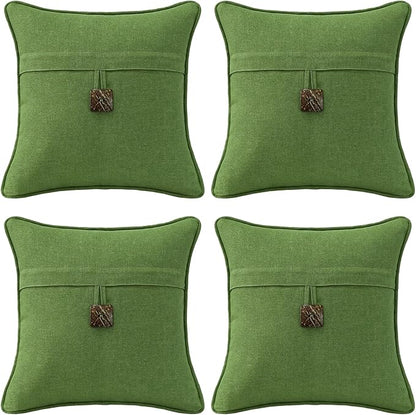 Outdoor Decorative Pillows with Coconut Button Pack of 4, 18" x 18" Outdoor Pillow Set for Couch Bed Throw Patio Sofa, Grass Green