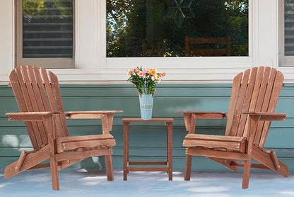 SoliWood Outdoor Wooden Folding Adirondack Chair Set of 2 with Pre-Assembled BackRest, Wood Patio Chair for Garden Backyard Porch Pool Deck Firepit