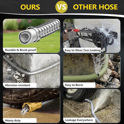 200 ft Stainless Steel Garden Hose - 2026 New Technology Metal Water Garden Hoses with 3/4" Solid Fitting - Lightweight,Ultra Flexible,Durable,Kink-Less Watering Pipes Garden Hoses For Yard, Outdoor