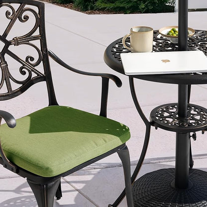 NUU GARDEN 3-Piece Outdoor Bistro Set with Cushions, Round 24 Inch Cast Aluminum Round Table with 1.77" Umbrella Hole and 2 Cast Aluminum Armchairs with Cushions, Black with Gold-Painted Edge