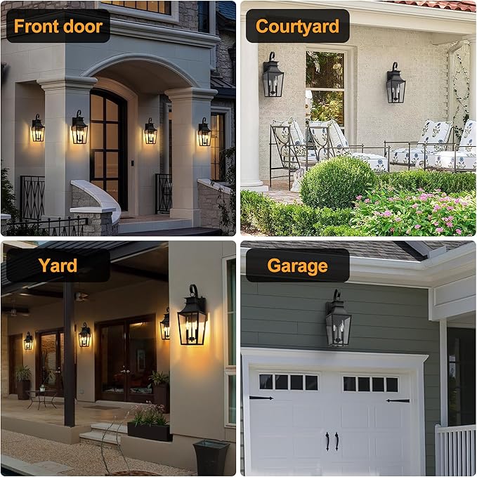 𝟐𝟎.𝟗𝟖-𝐈𝐍𝐂𝐇 Outdoor Wall Lights 2-Light, Waterproof Exterior Light Fixtures Wall Mount Outside Light with Glass, Dusk to Dawn Outdoor Wall Lantern for Porch, House, Garage, Black