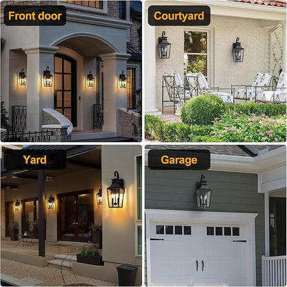 𝟐𝟎.𝟗𝟖-𝐈𝐍𝐂𝐇 Outdoor Wall Lights 2-Light, Waterproof Exterior Light Fixtures Wall Mount Outside Light with Glass, Dusk to Dawn Outdoor Wall Lantern for Porch, House, Garage, Black