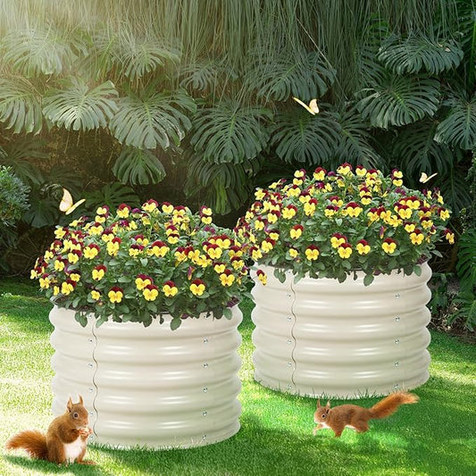 Aoodor 2 Pack 17" Tall 24" Metal Raised Garden Bed, Outdoor Planter Box and Raised Garden Kit for Vegetables, Flowers, and Herbs, Beige