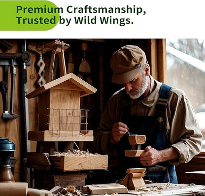 Solution4Patio US Cedar Hopper Bird Feeder for Outdoors Hanging, Handcrafted Wood Double Suet Cage & Clear View Windows, Squirrel-Proof Wild Bird Feeder for Cardinals, Finches, Chickadees