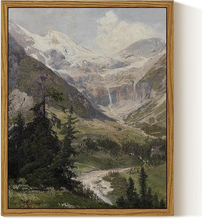 InSimSea Framed Canvas Wall Art Vintage Decor, Mountain Pictures Living Room Decor Aesthetic, Bedroom Bathroom Summer Landscape Wall Pictures, 8x10inch