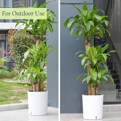 SAROSORA Large Round Self Watering Planter Pot 12.5'' 2-Pack for Home Garden Patio Tall Tree(White 2-Pack)