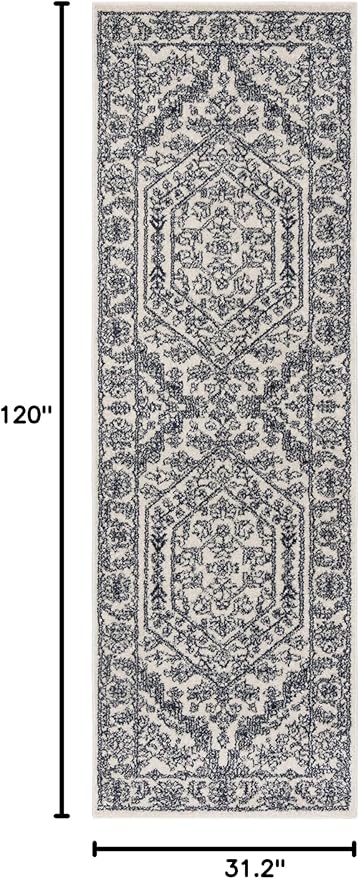 SAFAVIEH Adirondack Collection Runner Rug - 2'6" x 10', Ivory & Navy, Oriental Medallion Design, Non-Shedding & Easy Care, Ideal for High Traffic Areas in Living Room, Bedroom (ADR108R)