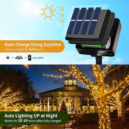 [4 Pack] Solar String Lights for Outside, 480 LED 157FT Solar Twinkle Light Outdoor with 8 Modes & Memory Function, Waterproof Chrismas Lights for Xmas Tree Party Decorations (Warm White)