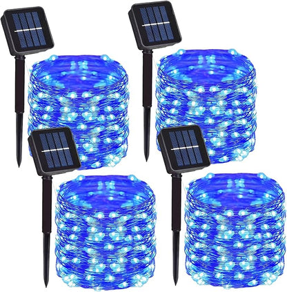 4 Pack Solar Powered Copper Wire String Lights Outdoor, Total 400 LEDWaterproof 8 Modes Fairy Lights for Garden, Patio, Party, Yard, Christmas (Blue)