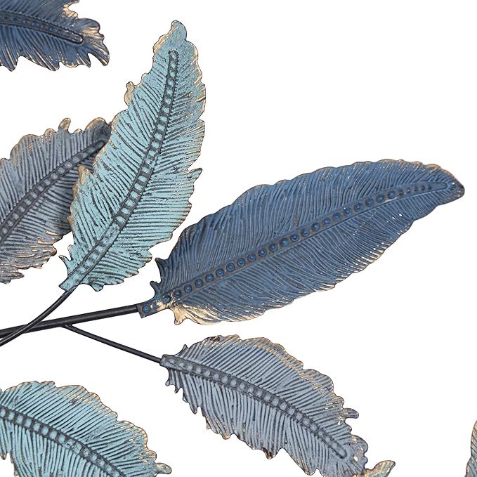 Deco 79 Metal Leaf Home Wall Decor Wall Sculpture with Black Stems, Wall Art 31" x 2" x 45", Blue