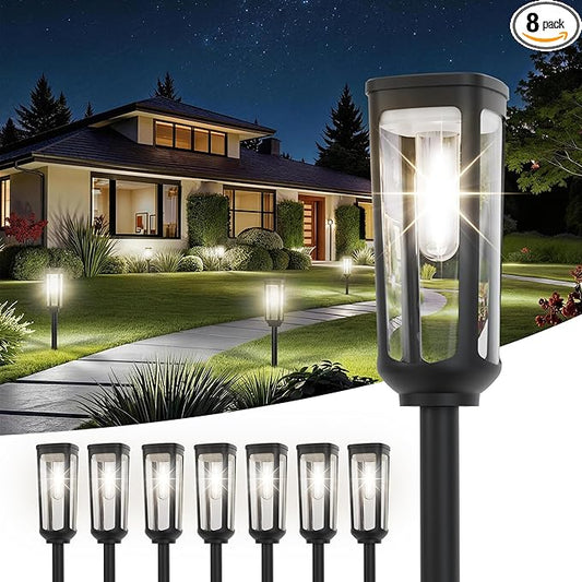 Solar Pathway Lights Outdoor Waterproof IP65, 8 Pack Cool White Solar Walkway Lights, Auto On/Off Outdoor Light for Lawn Garden Patio Driveway Decor Landscape Lighting