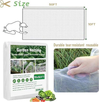 GonLei Garden Netting 10 X 50 FT Ultra Fine Netting for Garden Protection,Garden Netting for Raised Beds,Mosquito Net for Blueberry Shrubs Vegetables Fruits Flowers Crops Pest Barrier