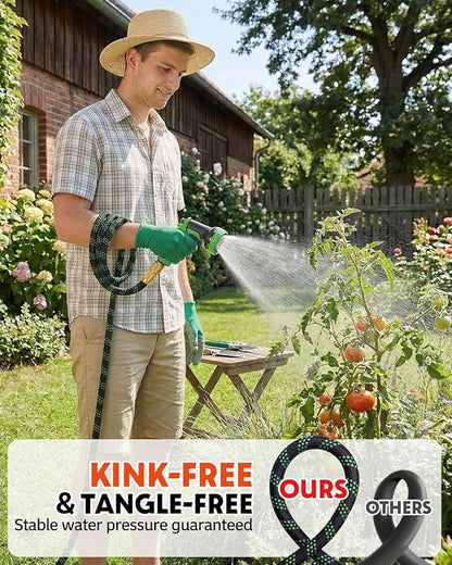 50ft Flexible Garden Hose, Lightweight Water Hose, NON-EXPANDABLE Garden Hose with 10 Function Sprayer Nozzle, Kink-Free Triple-Layer Composite Watering Hose for Yard, Lawn, Outdoor and Car Washing