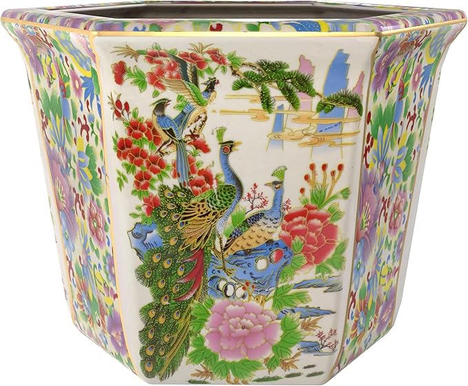 Red Lantern 8" Hexagonal Flower Pot - Satsuma Peacock