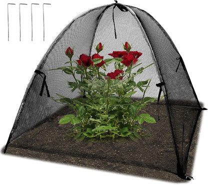 22"x22"x22" Plant Cover with 4 Stakes - Black Mesh Cloche for Garden & Potted Plants - Insect & Bird Netting for Vegetables, Seedlings on Raised Bed, Patio, Balcony
