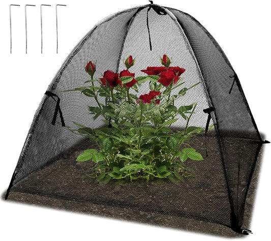 22"x22"x22" Plant Cover with 4 Stakes - Black Mesh Cloche for Garden & Potted Plants - Insect & Bird Netting for Vegetables, Seedlings on Raised Bed, Patio, Balcony