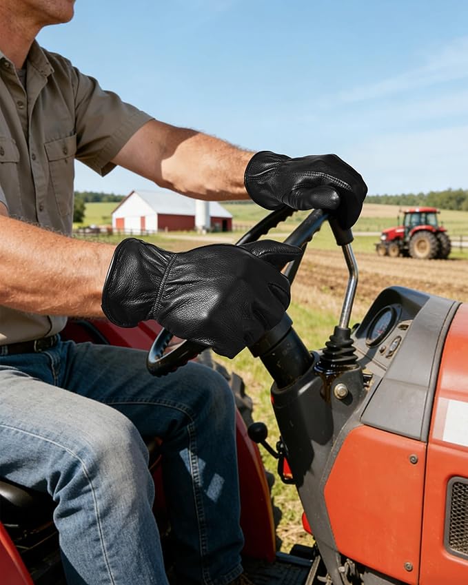 OZERO Leather Garden Gloves: Soft Breathable Mens Deerskin Gloves for Driving, Motorcycle, Horse Riding - Flexible Grip for Working Gardening Yardwork Ranch Farming Hunting for Men & Women (Black,S)