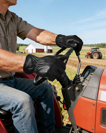 OZERO Leather Garden Gloves: Soft Breathable Mens Deerskin Gloves for Driving, Motorcycle, Horse Riding - Flexible Grip for Working Gardening Yardwork Ranch Farming Hunting for Men & Women (Black,S)