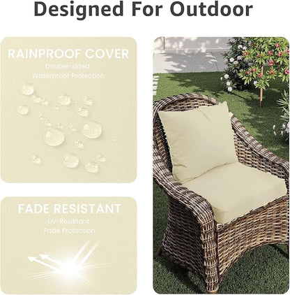 PatioGlow Outdoor Chair Cushions 19 x 19 x 3 Inch, Waterproof & Fade Resistant Patio Seat Cushion for Furniture with Handle and Ties, Thick Seating Pads for Outside Sofa Couch Set of 2, Beige