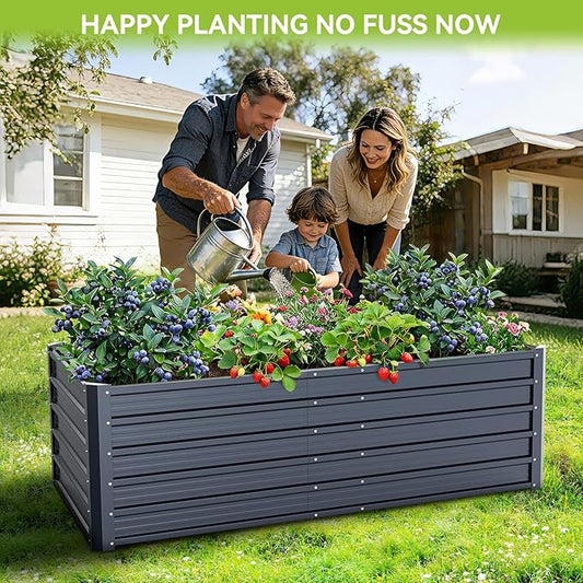 Ohuhu 6x3x1.9 FT Metal Raised Garden Bed Outdoor, Reinforced Deep Root Galvanized Steel Rustproof Planter Box, 100% Non-Toxic, 256 Gal Heavy Duty Tall Raised Beds for Growing Vegetables Flowers Herbs