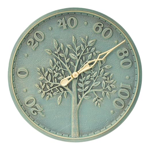 Whitehall Products 10436 Tree of Life 16 inch Indoor Outdoor Wall Thermometer in Bronze Verdigris